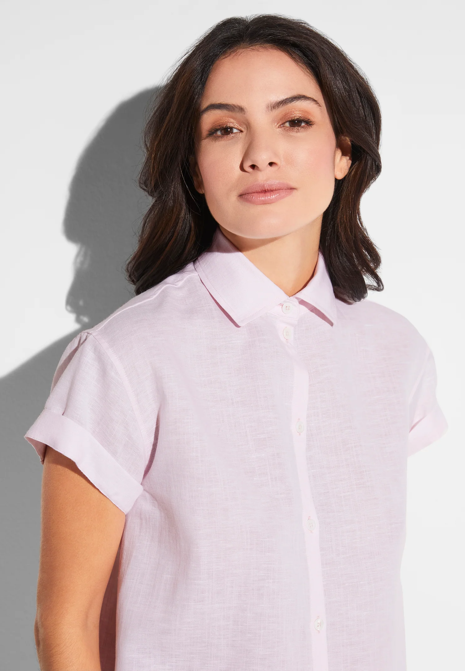 Linen Blend | Durchgeknöpftes Hemd kurzarm - pink whisper - Image 4