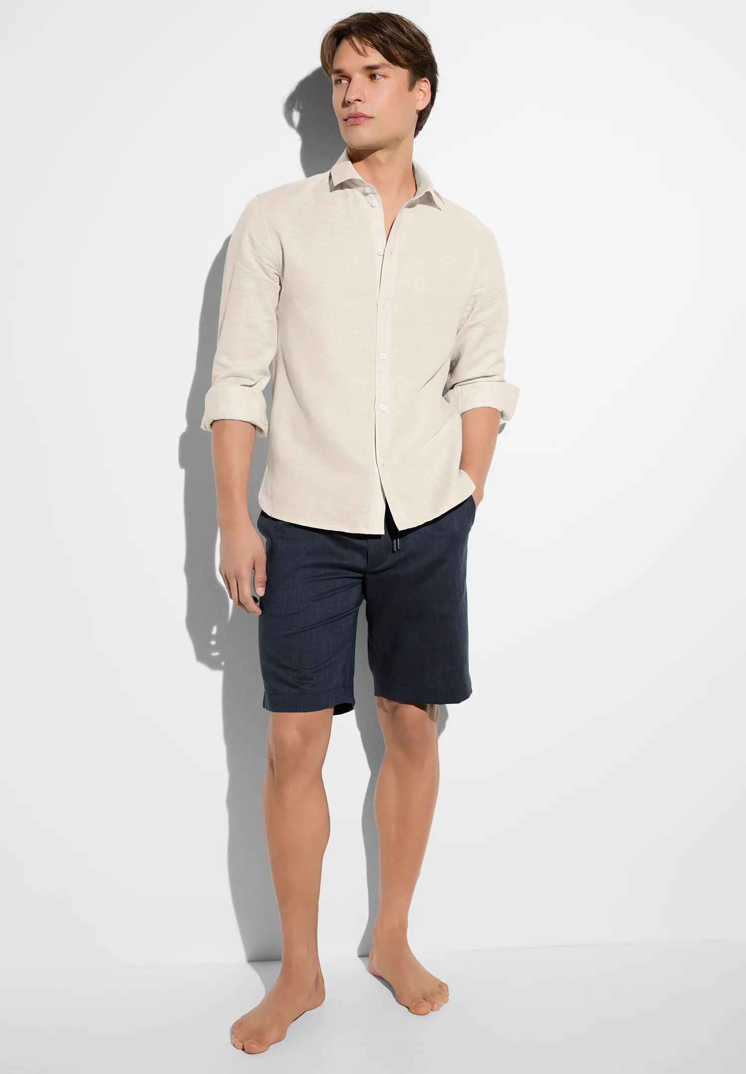 Linen Blend | Durchgeknöpftes Hemd langarm - beige - Image 3
