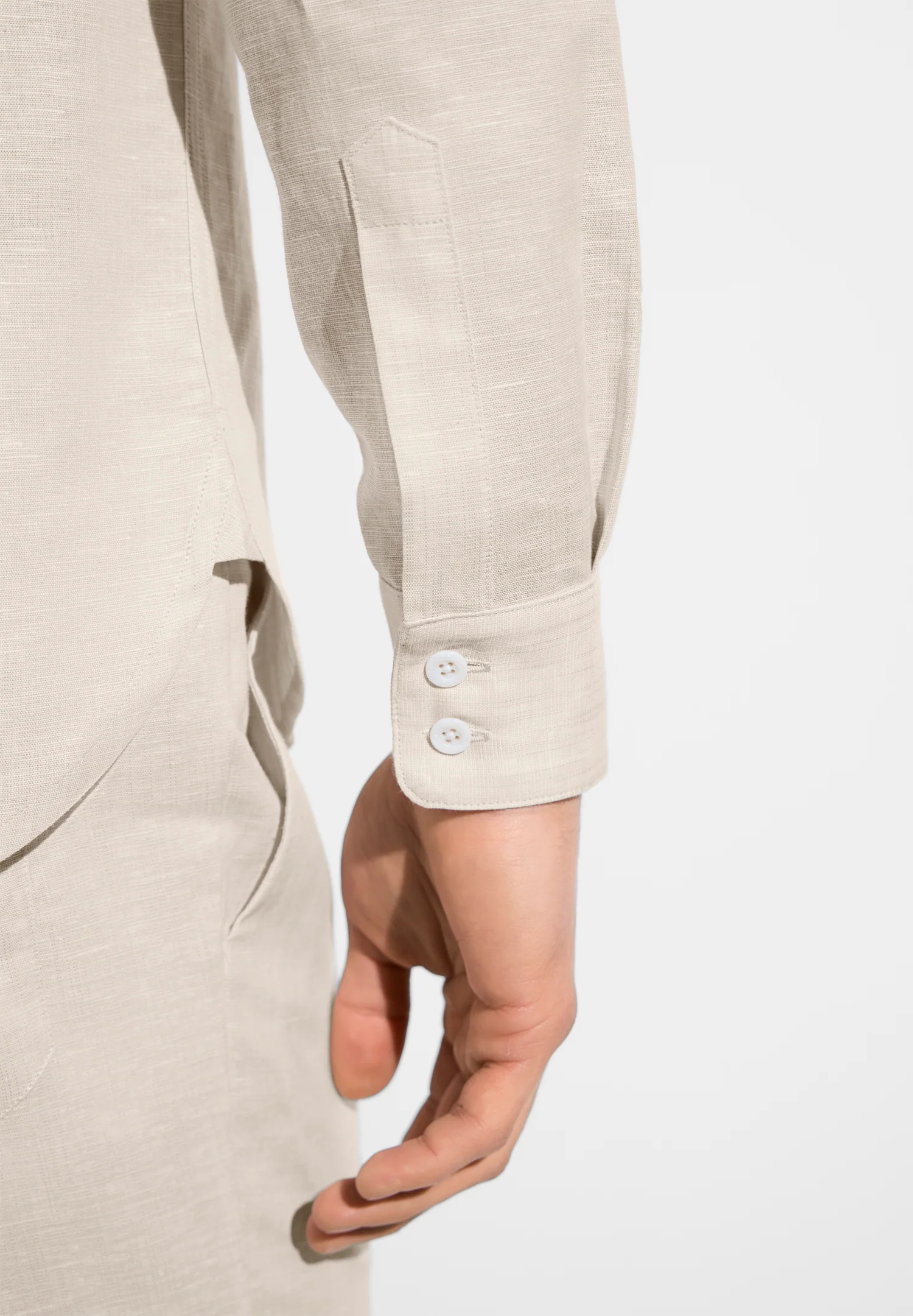 Linen Blend | Durchgeknöpftes Hemd langarm - beige - Image 5