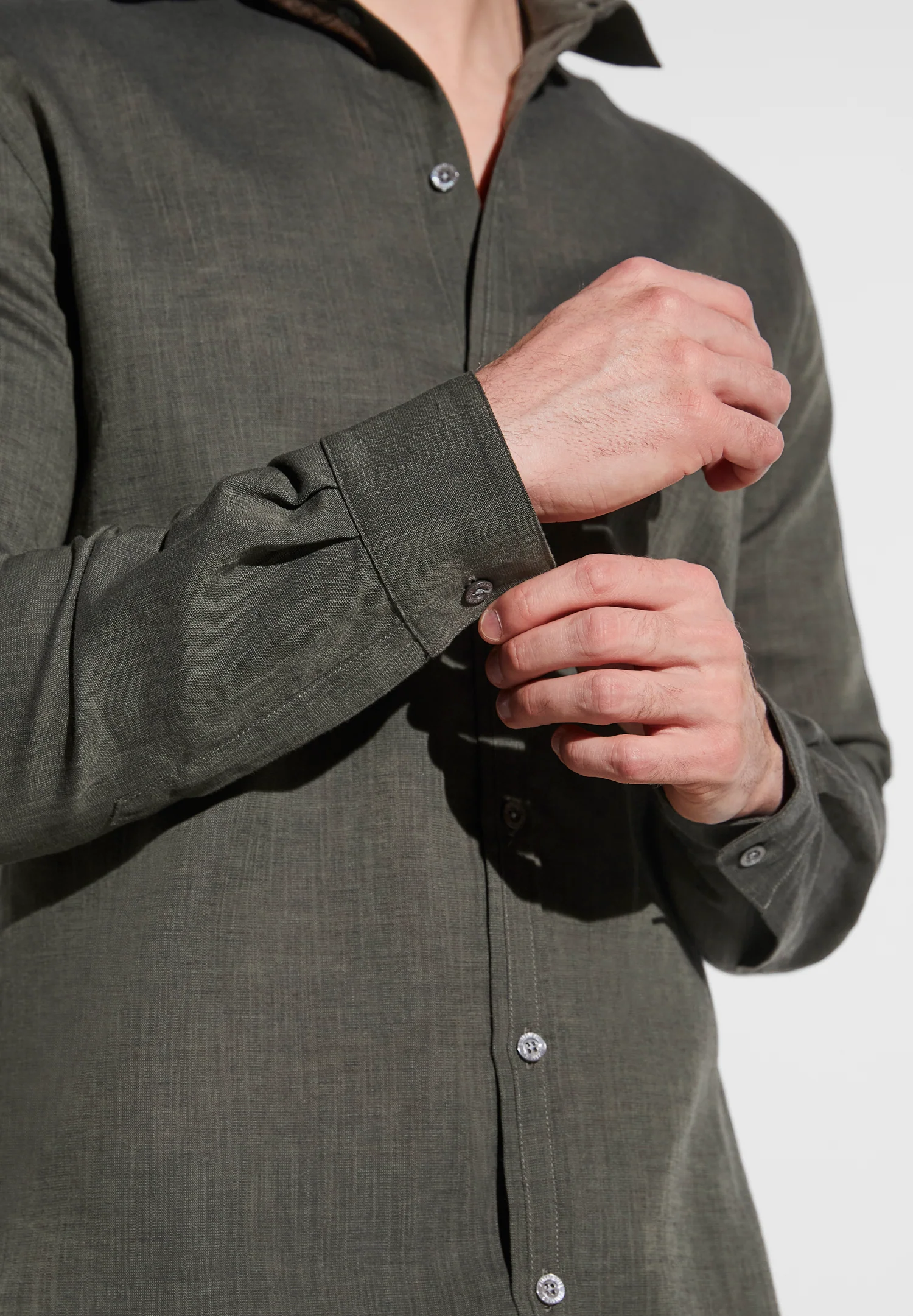 Linen Blend | Durchgeknöpftes Hemd langarm - dark olive - Image 3