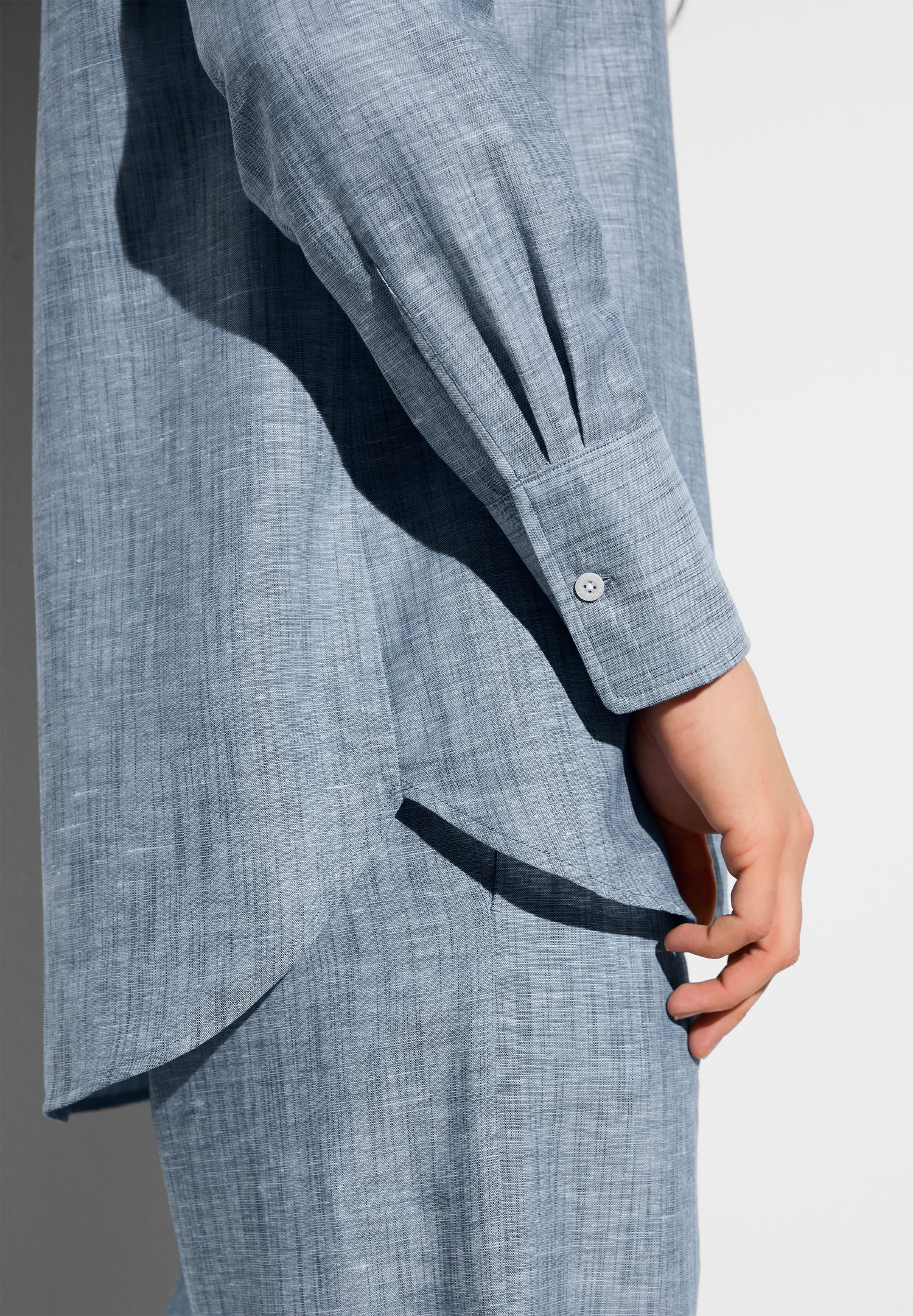 Linen Blend | Durchgeknöpftes Hemd langarm - denim blue - Image 3