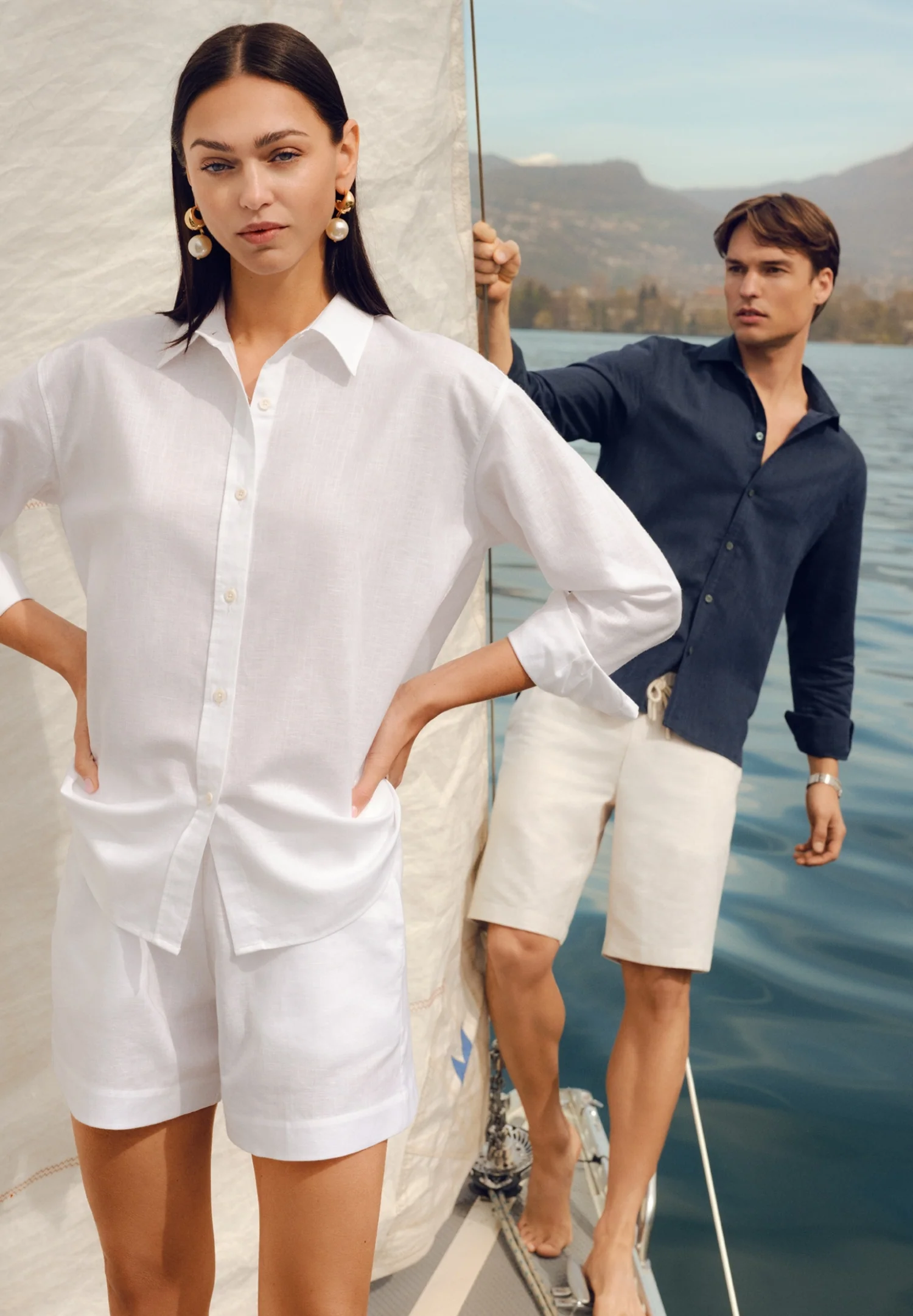 Linen Blend | Durchgeknöpftes Hemd langarm - navy - Image 3