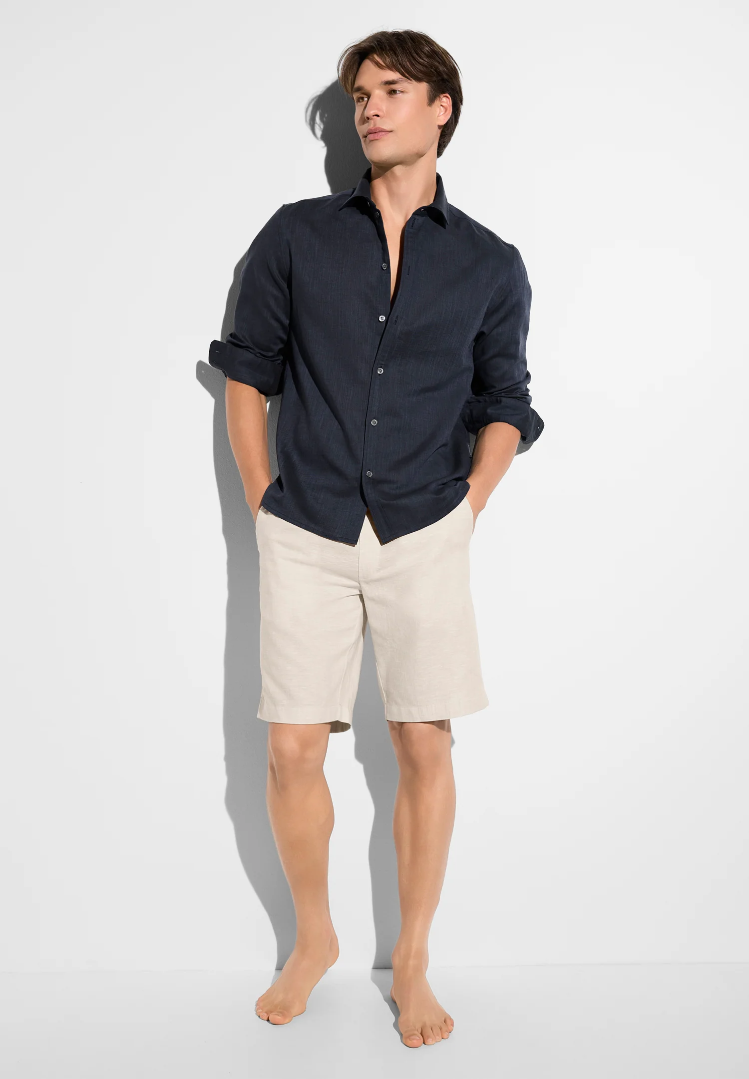 Linen Blend | Durchgeknöpftes Hemd langarm - navy - Image 4