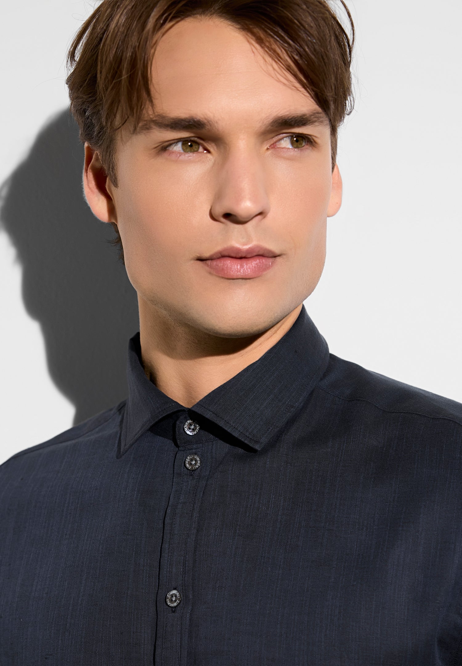 Linen Blend | Durchgeknöpftes Hemd langarm - navy - Image 5