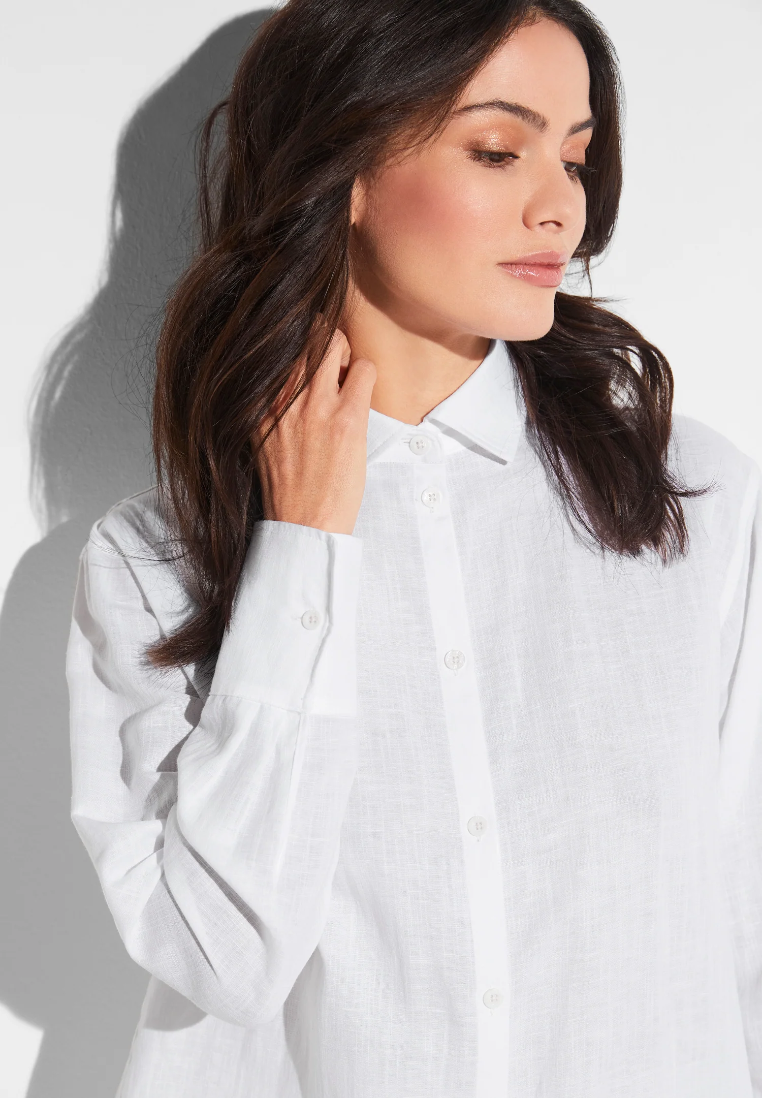 Linen Blend | Durchgeknöpftes Hemd langarm - weiss - Image 5