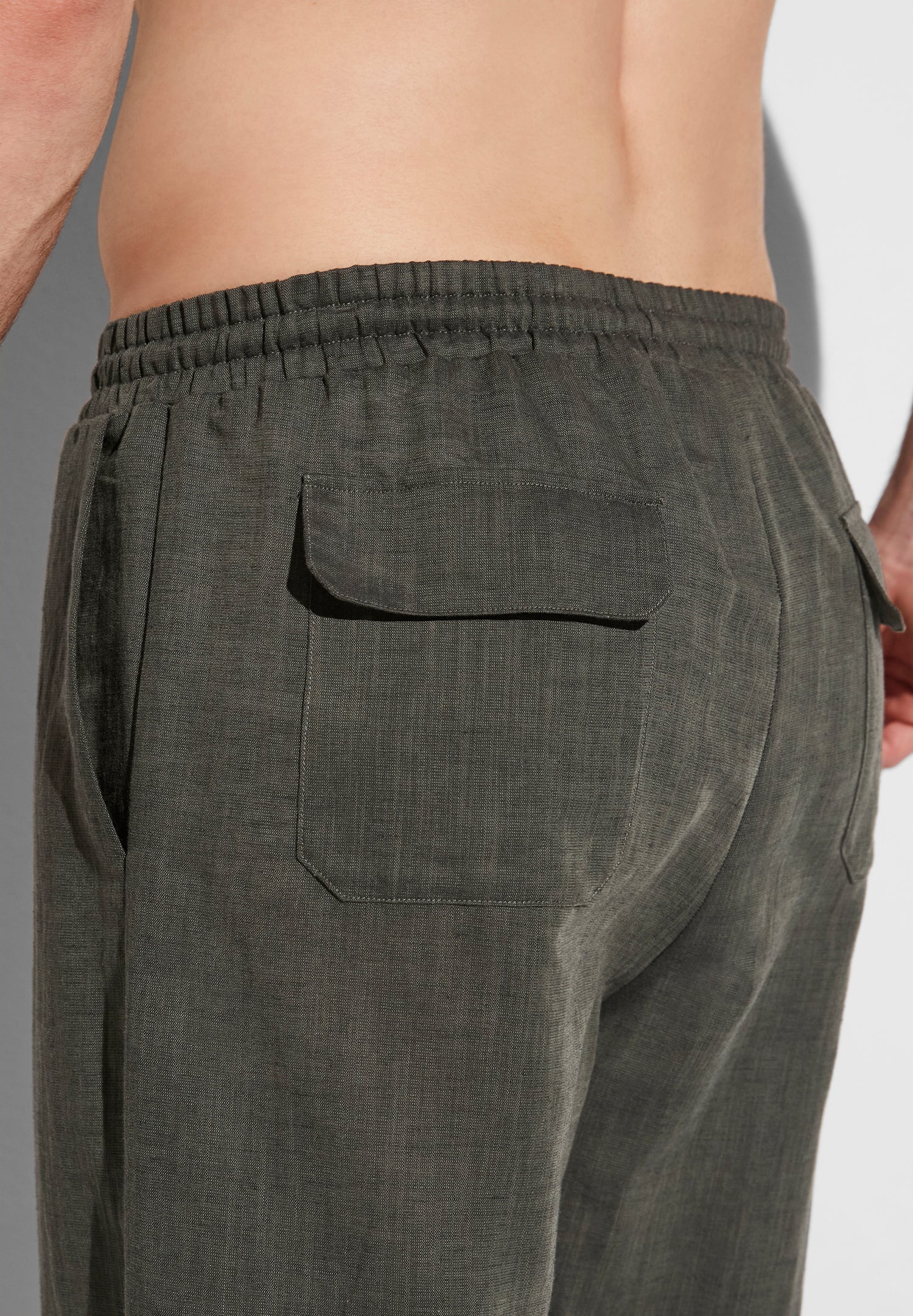 Linen Blend | Hose lang - dark olive - Image 4